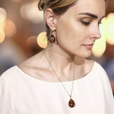 Gradient Amber Carved Drop Pendant & Chain Necklace 14K Gold Plated